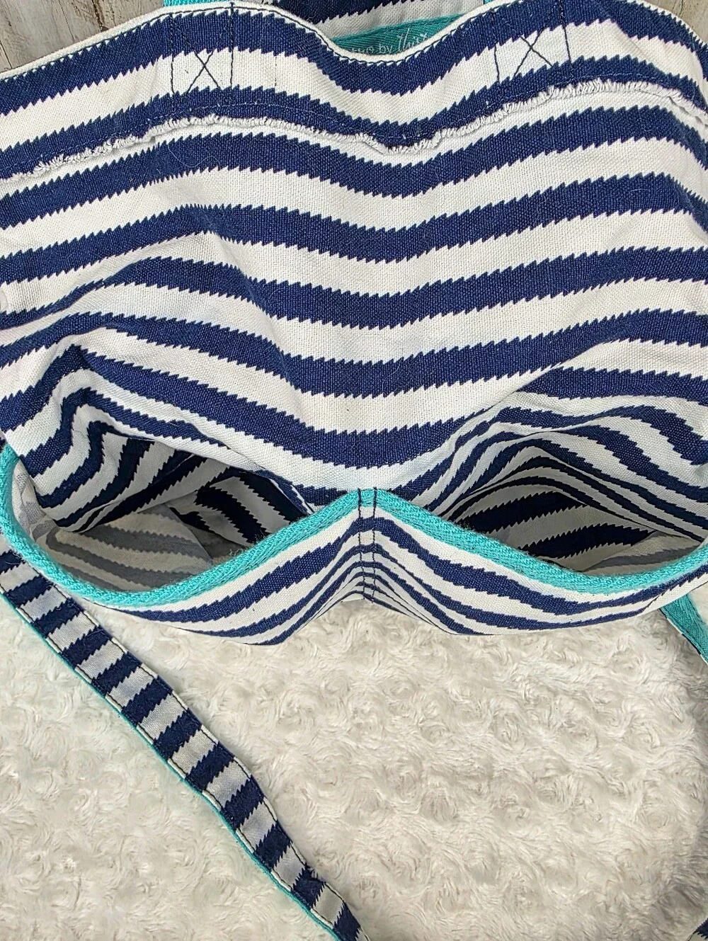 Thirty-One Retro Metro Navy and White Striped Tote Bag